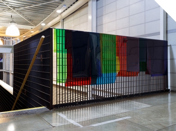 Holly Rowan Hesson, Echo (partial view), 2017, projection (looped series of 140 stills for each of six projectors), scaffold sheet, steel structure, webbing, lighting gels, dimensions variable (image credit: Jules Lister) Holly Rowan Hesson, Echo (partial view), 2017, projection (looped series of 140 stills for each of six projectors), scaffold sheet, steel structure, webbing, lighting gels, dimensions variable (image credit: Jules Lister)